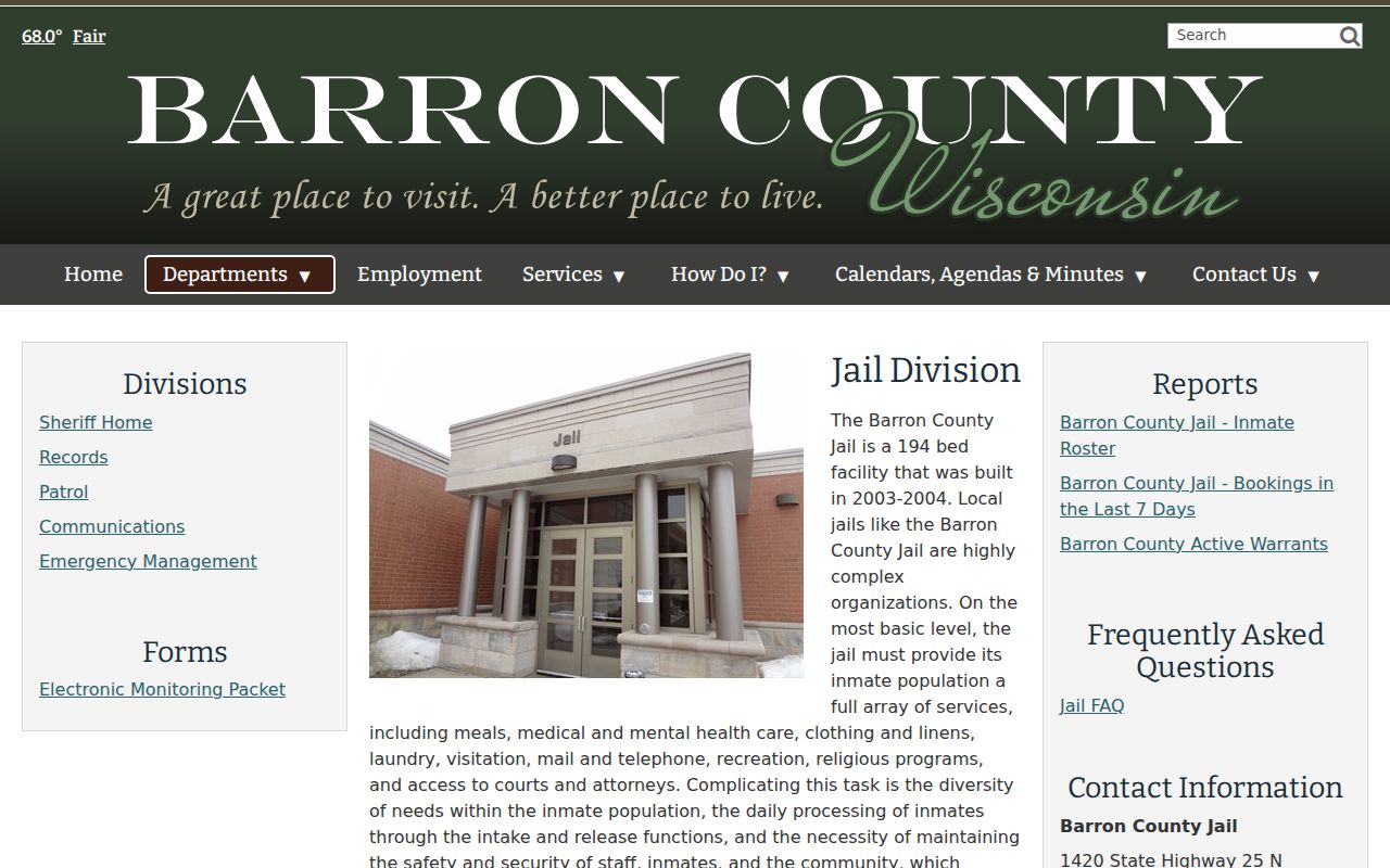 Barron County Jail arrest booking records source