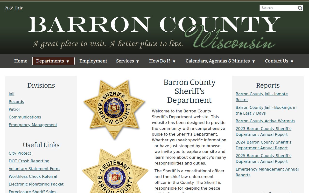 Barron County arrest history links on the Sheriff's Department page