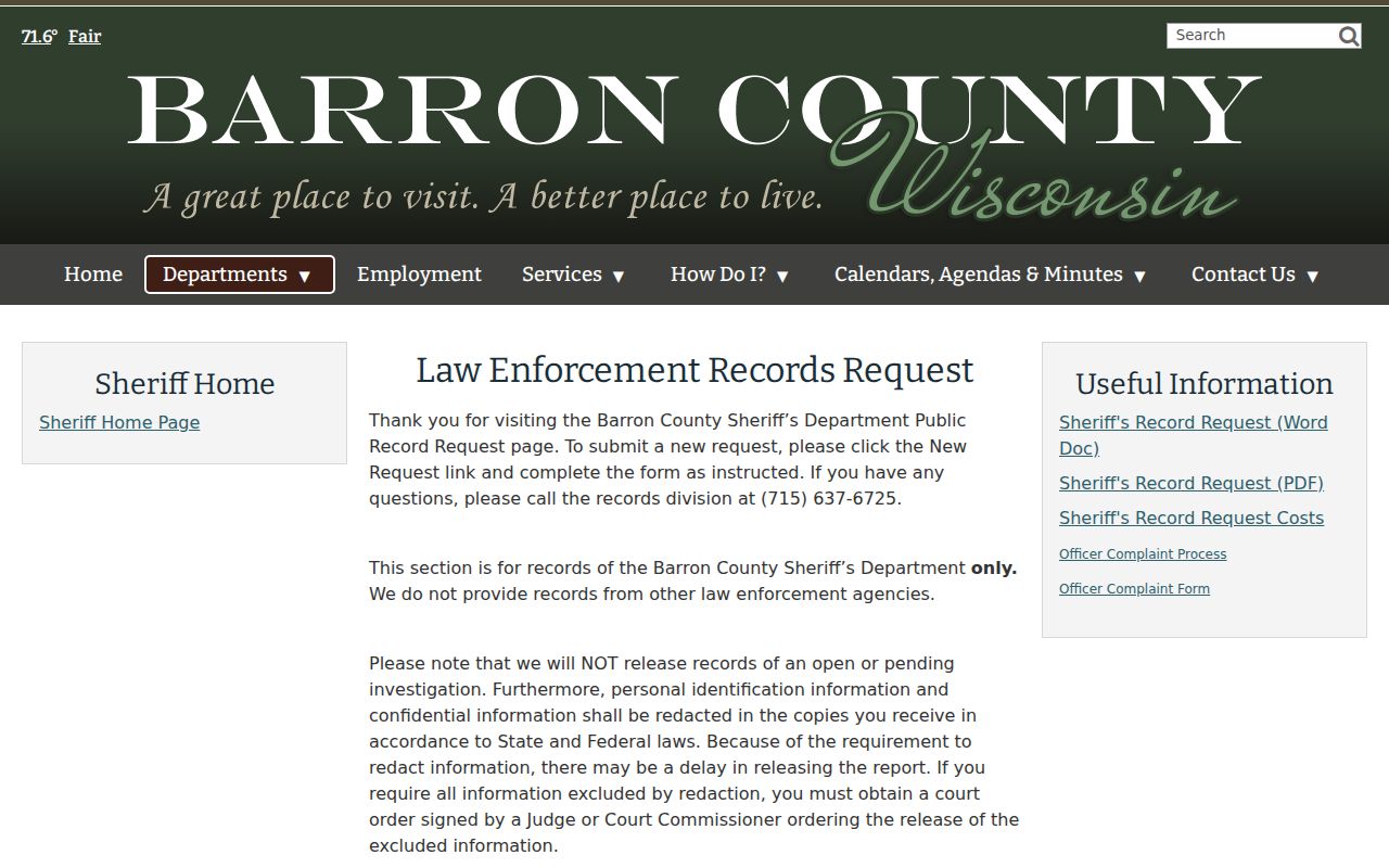 Barron County arrest report request instructions