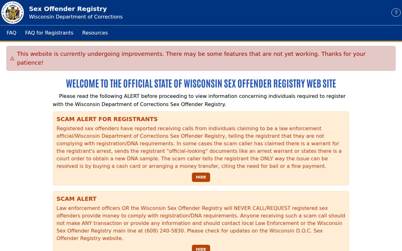 Wisconsin Sex Offender Registry public search screen for a Barron County offender check