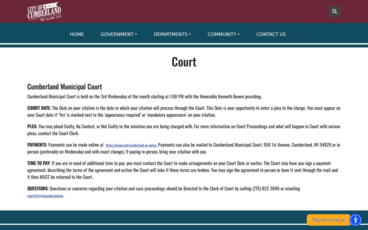 Cumberland criminal history municipal court record instructions