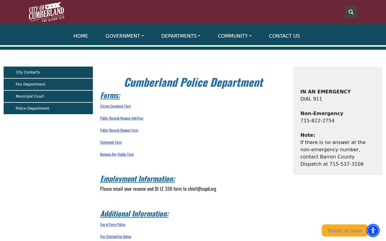 Cumberland Police criminal history records source