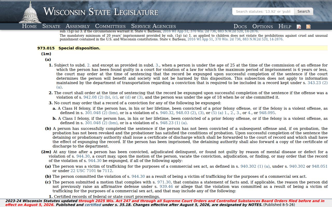 Barron County criminal record expungement statute