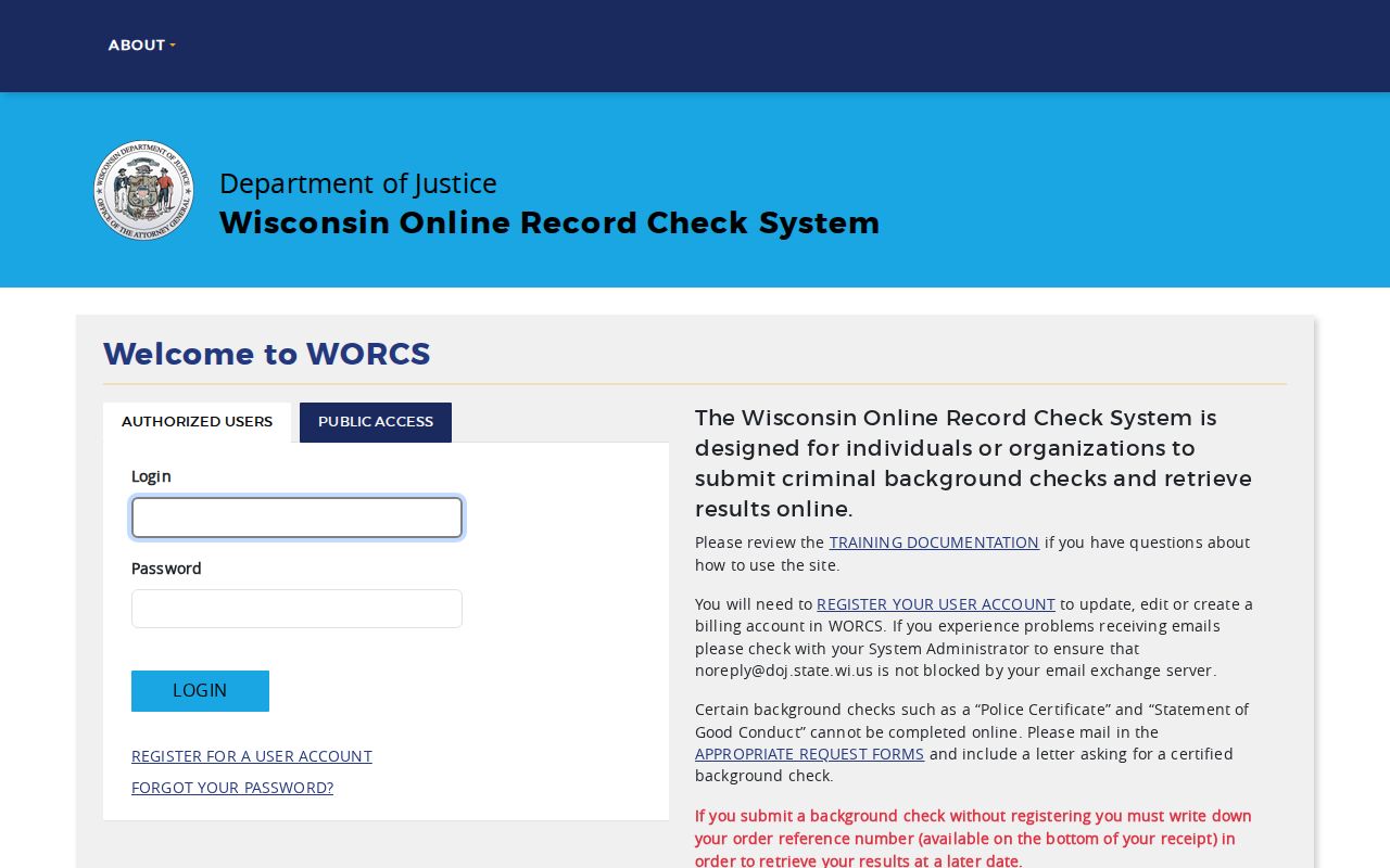 Barron County criminal history WORCS public access screen